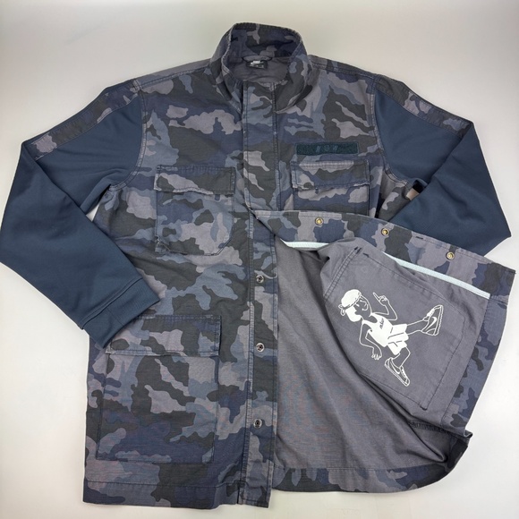Nike NSW Sportswear Mens Size XL Blue Camo Snap Military Style Jacket - Picture 1 of 12